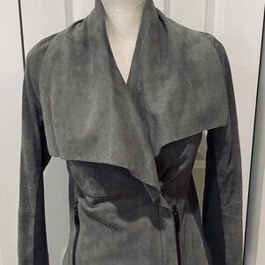 Vince Gray Suede Jacket With Ribbed Side Panels